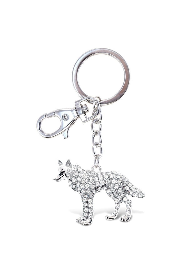 Wolf Keychain - Silver 3D Sparkling Charm Rhinestones Fashionable Stylish Metal Alloy Durable Key Ring Bling Crystal Jewelry Accessory With Clasp For Key Chain, Bag, Purse, Backpack, Handbag