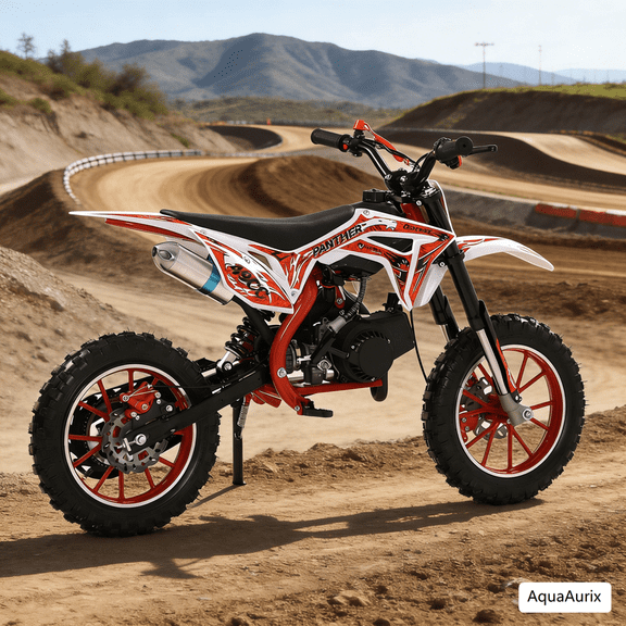 AquaAurix 490cc Dirt Bike, 2-Stroke Mini Motocross, Pocket Motorbike with Front Rear Disc Brakes, Racing Max Speed 40KM/H (Red)