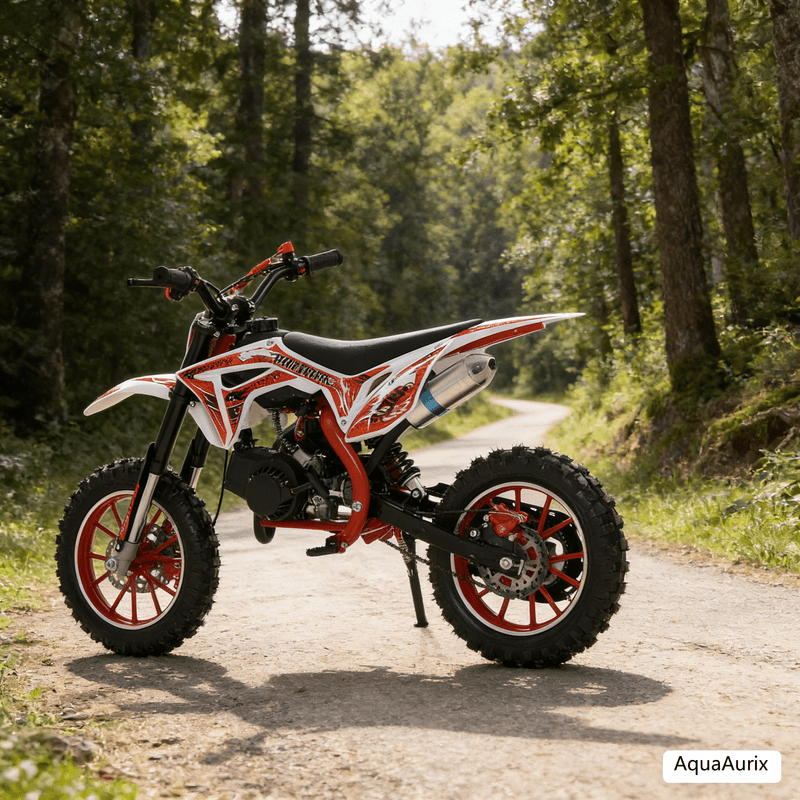 AquaAurix 49CC Dirt Bike, 2-Stroke Kids Dirt Bike, Mini Bike with Front and Rear Disc Brake, Up to 24.85 Mph, Mini Bikes for Kids 7-12 Weight Support Up to 330 LBS (Red)