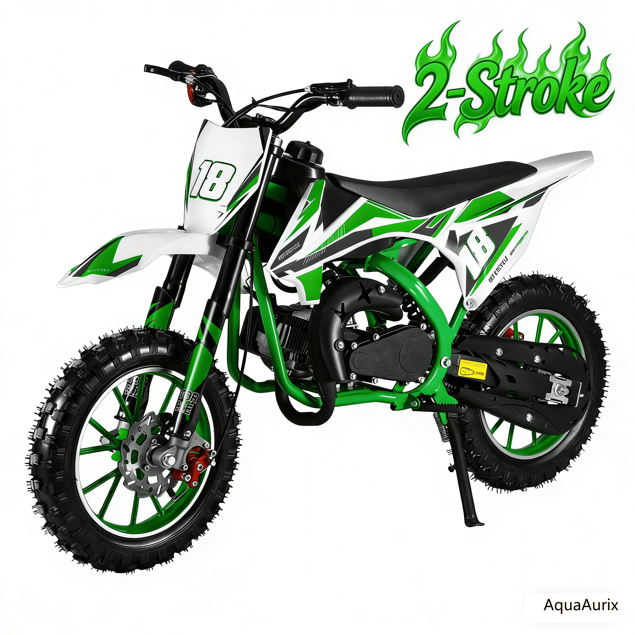 AquaAurix 49cc 2-Stroke Dirt Bike for Adults & Kids, Mini Dirtbike Gas Powered Off Road Trail Bike with Full-Circle Crankshaft Engine(Green)