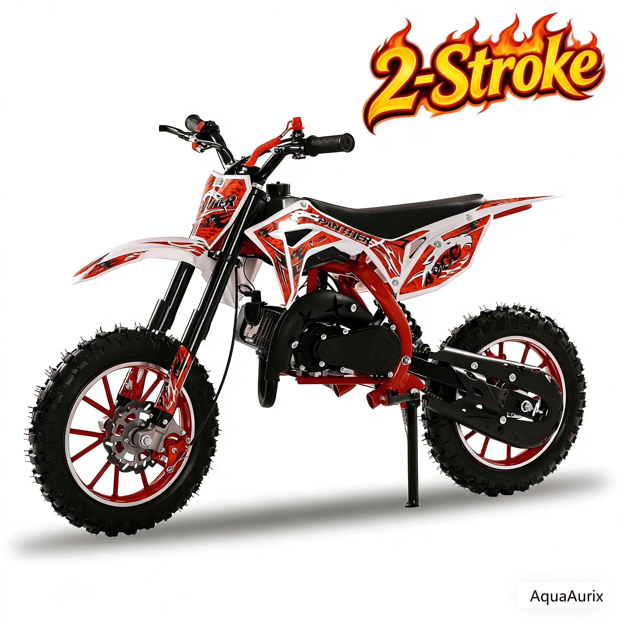 AquaAurix 49cc 2-Stroke Kids Dirt Bike, Gas Power Motocross, Off Road Mini Motorcycle, Pocket Motorbike with Front Rear Disc Brakes, Racing Max Speed 40KM/H (Red)