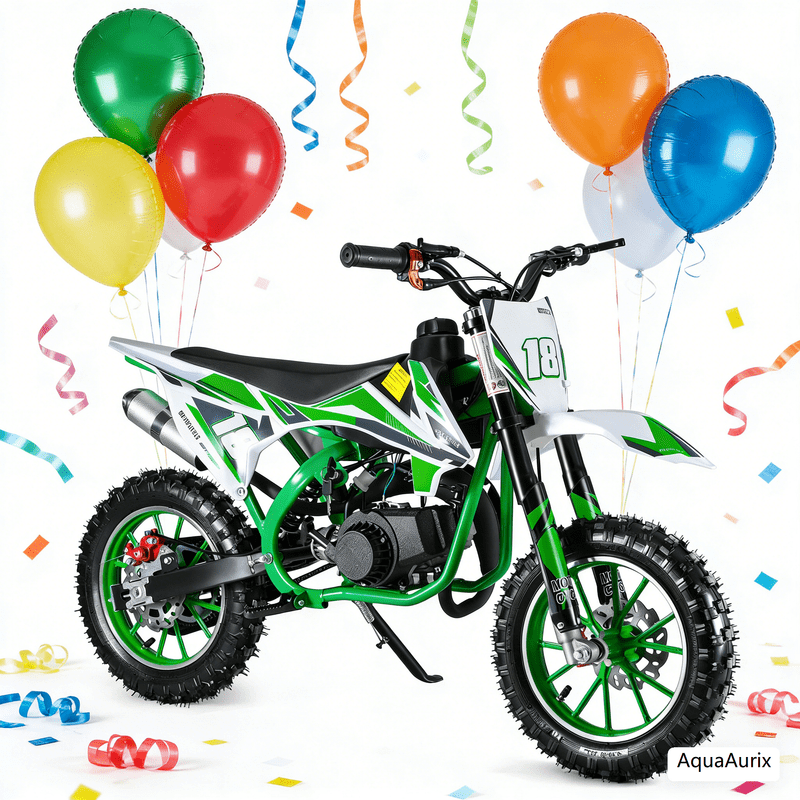 AquaAurix 49cc Dirt Bike for Adults & Kids-Kids Dirt Bike 2-Stroke Gas Powered Off Road Motorcycle Mini Bikes for Uphill and Off-Road Conditions(Green)