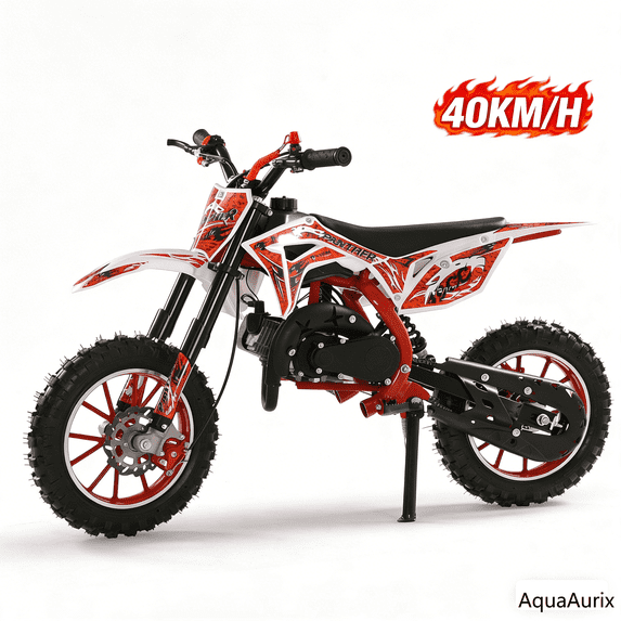 AquaAurix 49cc Dirt Bike for Kids, 2-Stroke Mini Bike Gas Powered Off Road Motorbike Motorcycle Motorcross with Speeds up to 40KM/H for Uphill and Off-Road for Youth Riders, Support 330IBS Red