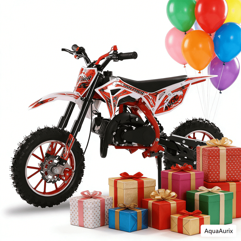 AquaAurix 49cc Gas-Mini Dirt Bike | 10" Off-Road Tires & Hydraulic Shock Absorbers | Front/Rear Disc Brakes | 330Lbs Max Load | Powered Motorcycle for Kids (Red)