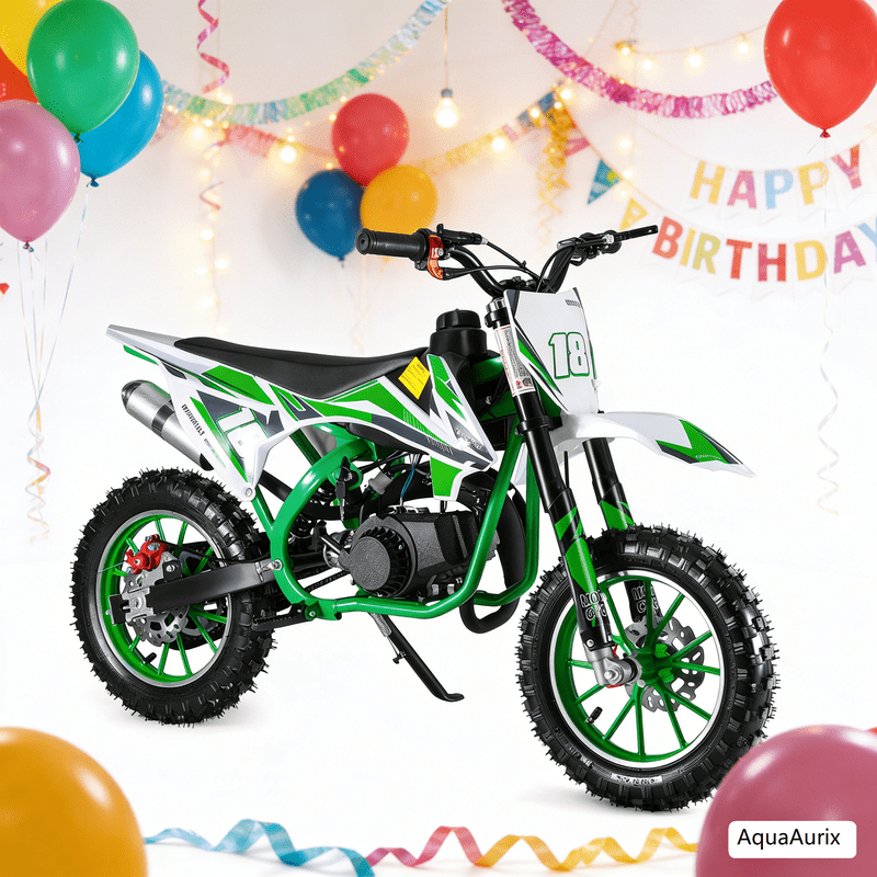 AquaAurix 49cc Kids Dirt Bike, Dirt Bike for Kid Teens, Gas Powered Dirt Bikes with 2-Stoke, Off Road Motorcycle for Kids 6-12(Green)