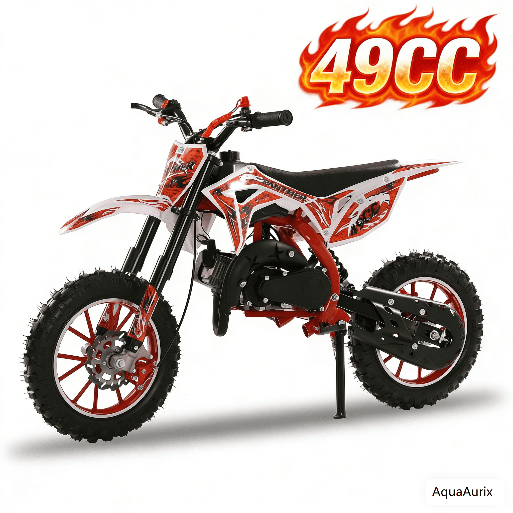 AquaAurix 49cc Kids Dirt Bike, Mini Dirt Bike Gas Powered Off-Road Trail Bike, 2-Stroke Mini Motorcycle for Kids and Adults with Front and Rear Disc Brakes, Max Speed 40KM/H (Red)