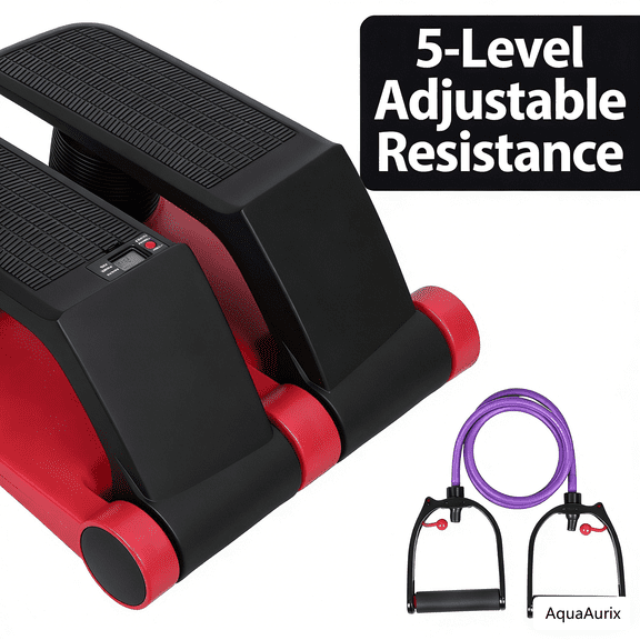 AquaAurix 5-Level Adjustable Air Stepper Exercise Machine with Resistance Bands, Non-Slip Pedals&300lbs Capacity, Stair Stepper with LCD Monitor for Home Workout