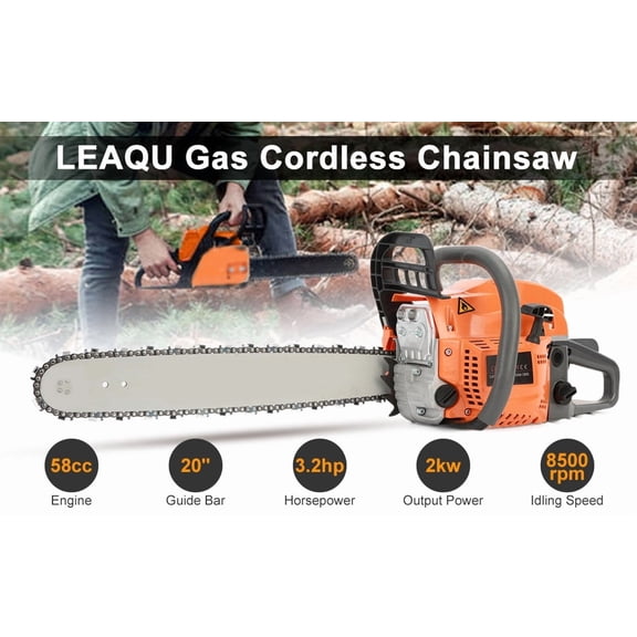 AquaAurix 58cc Gas Chainsaw 20in Bar, Multifunctional High Power Heavy Duty Cordless Chainsaw, 2 Cycle Powerful Chainsaws for Wood Cutting, Tree Trimming