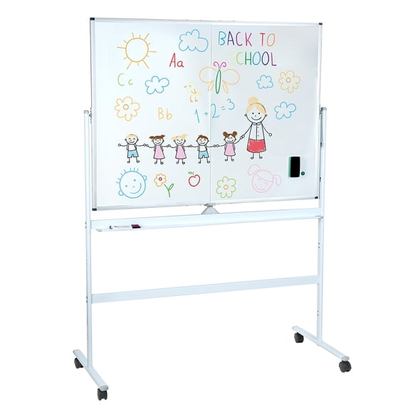 AquaAurix 68.5"x49.61" Mobile Magnetic Double-Sided Reversible Whiteboard Height Adjust White,Mobile Whiteboard White