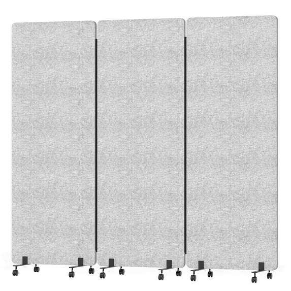 AquaAurix 70.87" x 65.75" Soundproof Room Divider with Wheels, 3 Panel Simple Pastoral Style Foldable Porch Living Room Office Room Divider,Light Grey