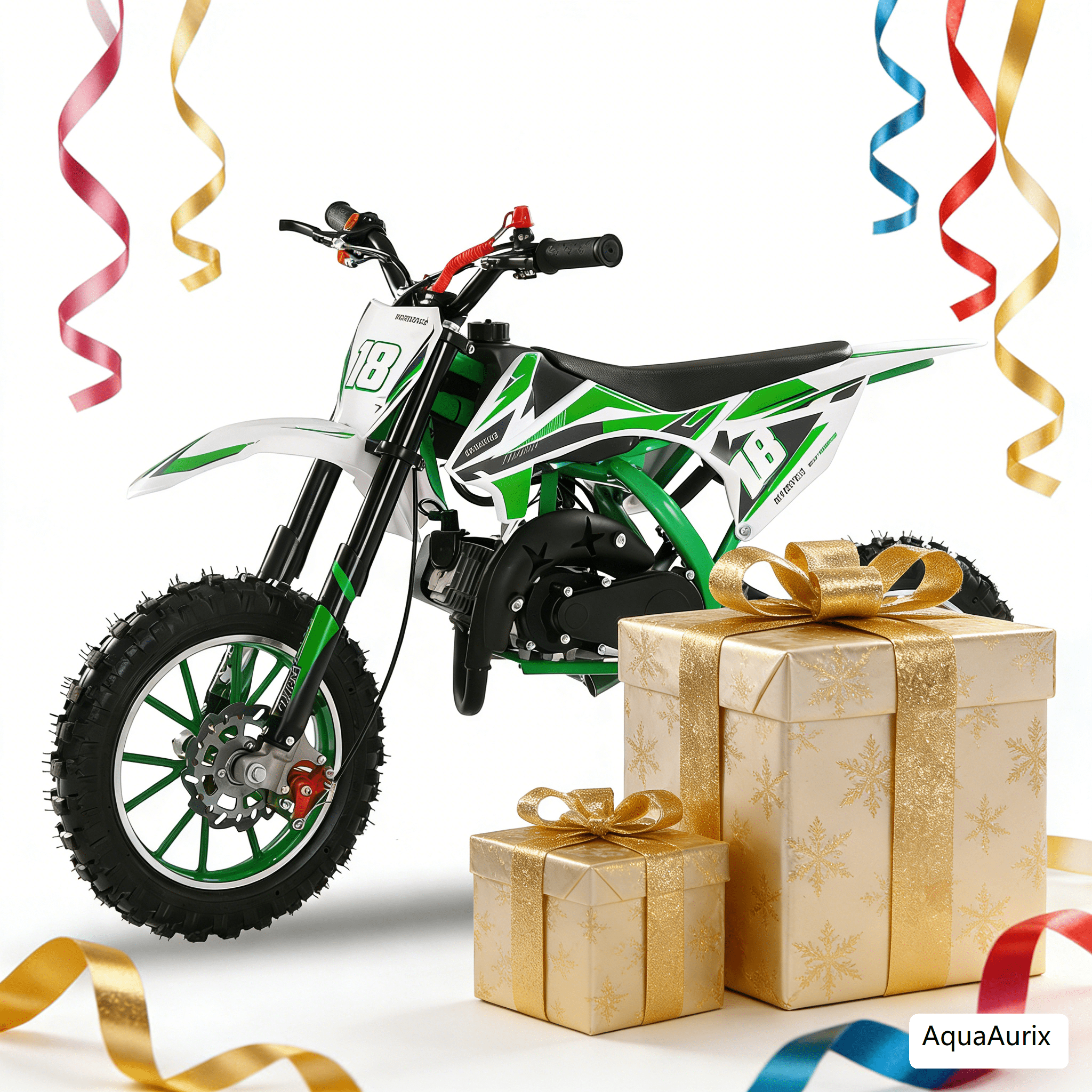 AquaAurix Gas Dirt Bike - 49cc 2-Stroke Kids Dirt Bike - Gas Powered Dirt Bike -Kids Dirt Bike Gas with Front Rear Disc Brakes(Green)