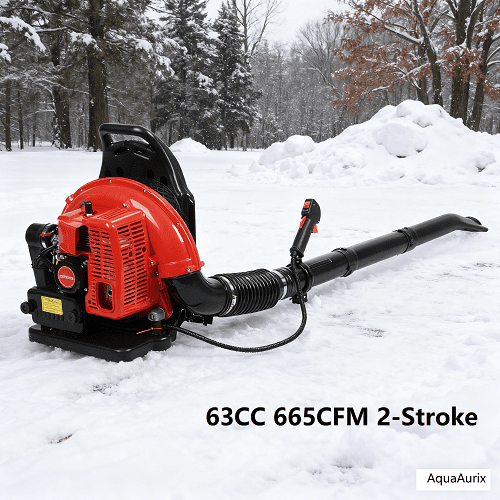 AquaAurix Gas Powered Backpack Leaf Blower,Leaf Blower 63CC, 665CFM 2-Stroke Snow Blower for Lawn Care Yard Dust Debris (Red)