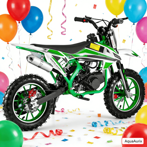AquaAurix Kids Dirt Bike 49CC Gas 2-Stroke, Off-Road Motorcycle with 10" Tires, Front Rear Disc Brakes, Shock Absorption Springs(Green)