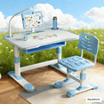 thumbnail image 1 of AquaAurix Kids Study Desk Chair Set, Height Adjustable Toddlers Writing Table,Reading Stand LED Table Light, Living Room Bedroom Children Learning Table with Extra Large Drawer Blue, 1 of 12
