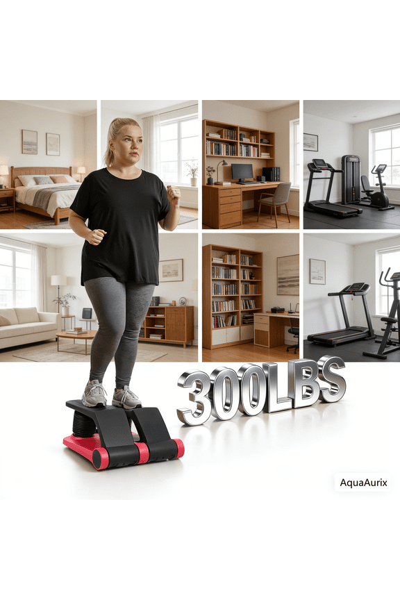 Mini Air Resistance Stepper with Resistance Bands for Exercise at Home, 5-Level Adjustable Air Resistance, with LCD Monitor, Non-Slip Pedals & 300lbs Capacity