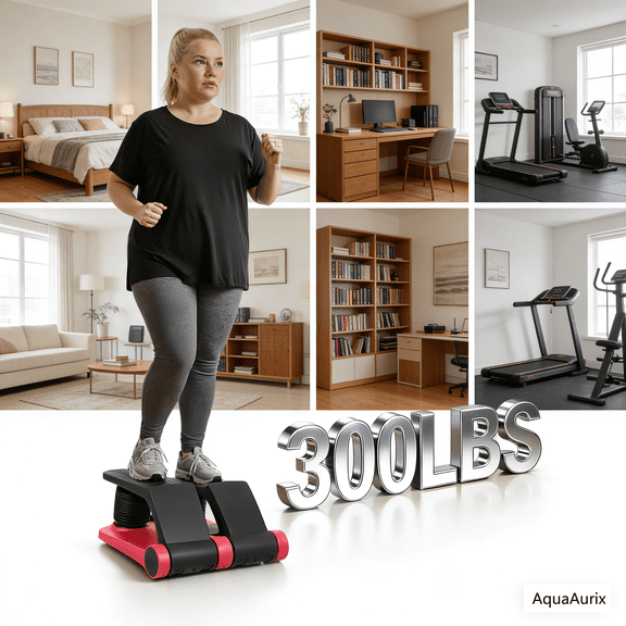 AquaAurix Mini Air Resistance Stepper with Resistance Bands for Exercise at Home, 5-Level Adjustable Air Resistance, with LCD Monitor, Non-Slip Pedals & 300lbs Capacity