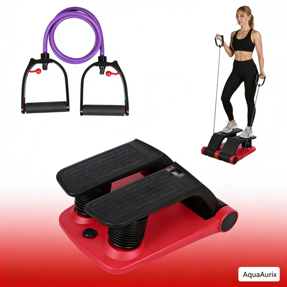 AquaAurix Mini Air Resistance Steppers for Exercise at Home, 5-Level Adjustable Air Resistance Stair Step Workout Machine, Full Body Cardio Equipment with Resistance Bands