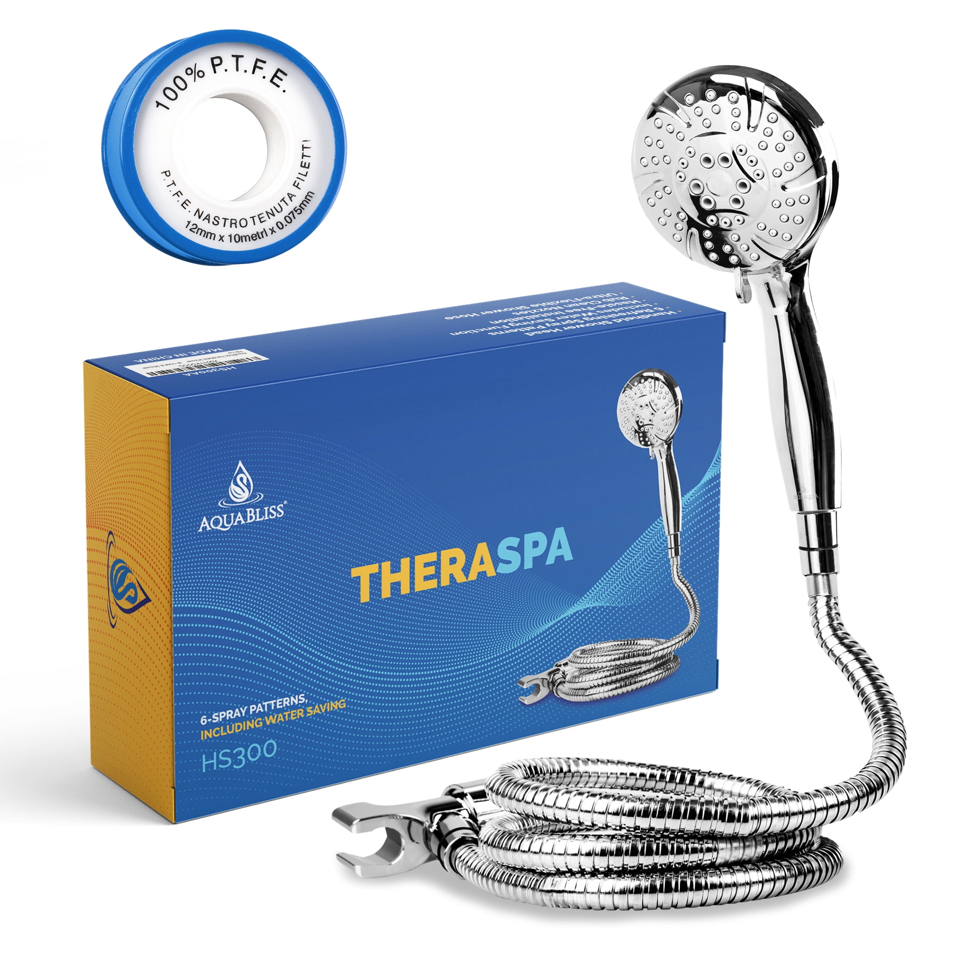AquaBliss TheraSpa Hand Shower - 6 Mode Massage Head with Hose High Pressure to Gentle Water Saving Mode - 6.5 FT No-Tangle Handheld with Extra Long Hose and Adjustable Mount,Chrome