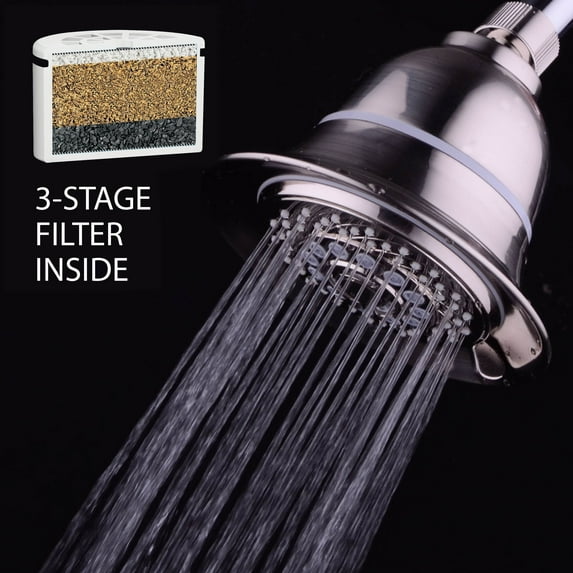 AquaCare 5 Inch Brushed Nickel Filtered Shower Head 6 Settings Model 1152