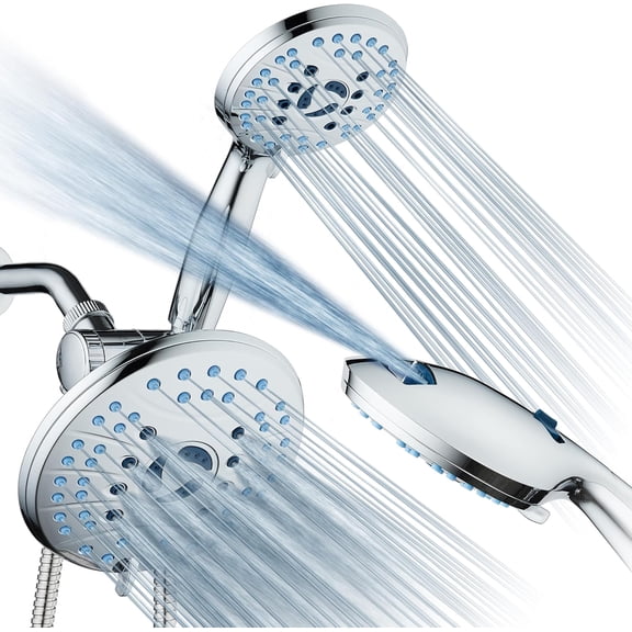 AquaCare As-Seen-On-TV High Pressure 50-mode Rain & Handheld 3-way Shower Head Combo - Anti-clog Nozzles/Tub, Tile & Pet Power Wash/Extra Long 6 ft. Stainless Steel Hose/All Chrome Finish