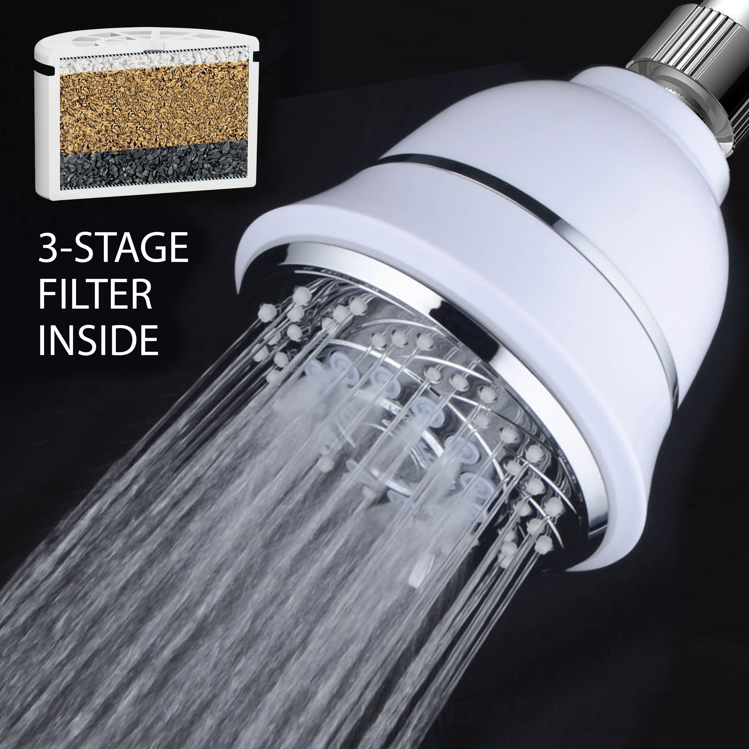 AquaCare Filtered 4 Inch Shower head with Chrome Face and 6 Settings