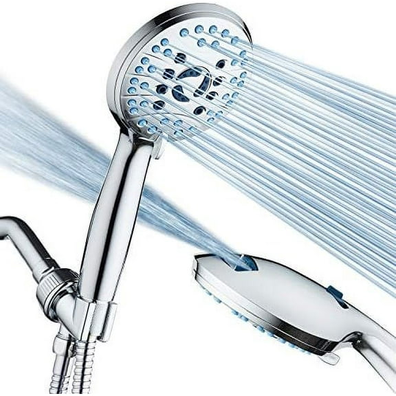 AquaCare High Pressure 8-mode Handheld Shower Head, Anti-clog Nozzles, Built-in Power Wash to Clean Tub, Tile & Pets, Extra Long 6 ft. Stainless Steel Hose, Wall & Overhead Brackets