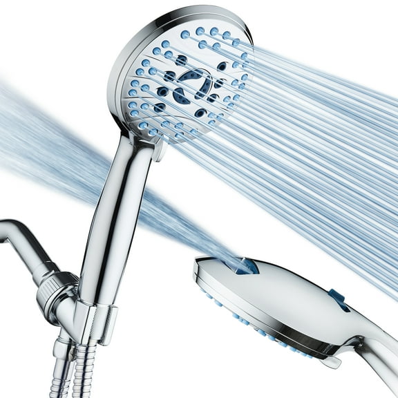 AquaCare High Pressure 8-mode Handheld Shower Head, Built-in Power Wash to Clean Tub, Tile & Pets, Extra Long 6 ft. Stainless Steel Hose, Wall & Overhead Brackets