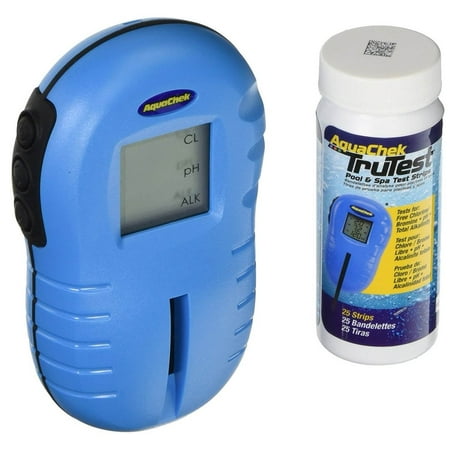 AquaChek Hot Tub Spa TruTest Digital Chlorine Test Strip Kit Reader, 25 Strips