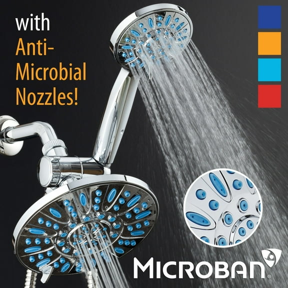 AquaDance 7" High-Pressure Blue Antimicrobial 30-setting Rain Shower Head Combo