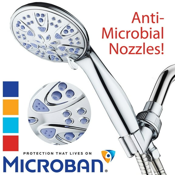 AquaDance Antimicrobial, Anti-Clog High-Pressure 6-Setting 4' Handheld Hand Shower Head with Microban Nozzle Protection from Growth of Mold Mildew & Bacteria and 5' Hose - Soft Purple