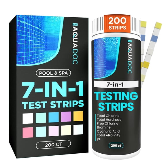 AquaDoc 7-in-1 Spa & Hot Tub Test Strips - 200 Pool for pH Chlorine Hardness Bromine Cyanuric Acid Alkalinity