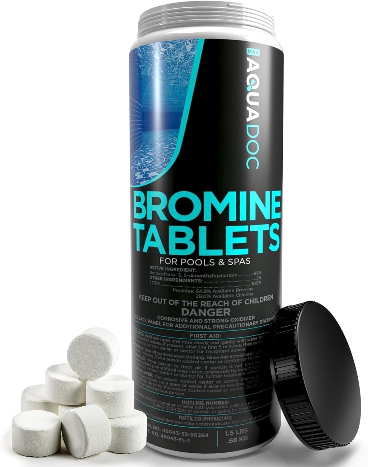 AquaDoc Hot Tub & Spa Bromine Tablets – Non-Chlorine Sanitizer for Clean & Balanced Water, 1.5lbs