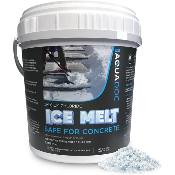 AquaDoc Ice Melt Safe for Concrete - Snow Salt & Rock Salt for Snow, Calcium Chloride Ice Melt for Driveway & Sidewalk Effective at -25°F, 10 Pounds