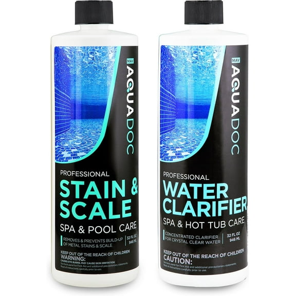 AquaDoc Spa Clarifier and Hot Tub Stain and Scale Control Bundle - Includes 32oz Hot Tub Clarifier and 32oz Spa Stain and Scale Remover - Made in USA