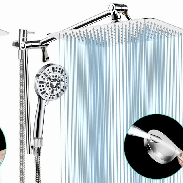 AquaFlow Deluxe 10 High Pressure Rain Shower Head with 10-Mode Handheld ...