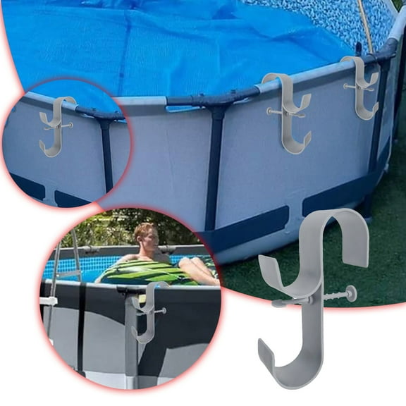 AquaJoyer Pool Leaf Net Holder Above Ground Pool Pole Hanger Above Ground Pool Accessories Adjustable Telescopic Pool Pole Hooks Pool Brush Hanger Tool Holder Pool 2pc