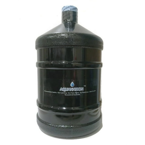 AquaNation 1 Gallon Polycarbonate Reusable Daily 8 Plastic Drinking Water Bottle Jug Container with Holder Drinking Canteen (Solid Black)