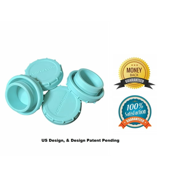 AquaNation BPA Free Food Grade Safe Silicone Dew Cap - 55mm Snap On Press Down Crown Top Fit 3 & 5 Gallon Water Bottles Jug Snug & Tight Leak Proof Reusable BPA-Free Non Spill Jug Lids (Pack of 4)