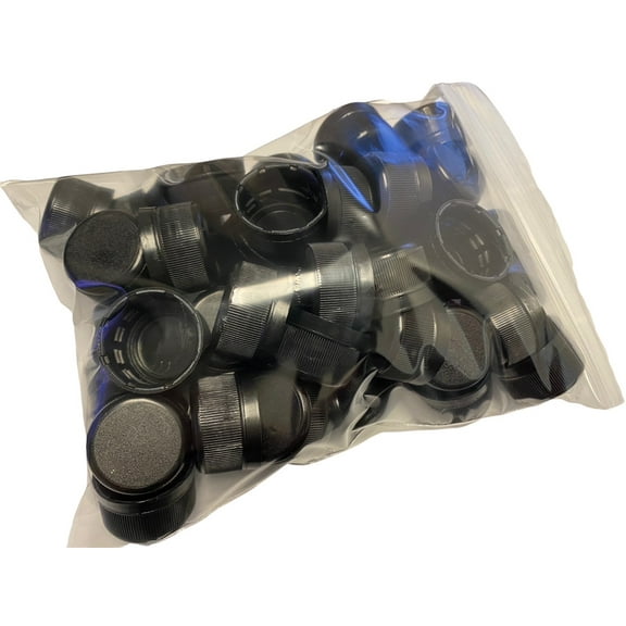 AquaNation BPA-Free Plastic Tampered 28mm Food Grade Safe Twisted Screw Caps for PET Water Bottle, Undetectable Sneak Alcohol Whiskey Rum, Reseal Your Bottle, Reseal Your Bottle, Bag of 50 Black