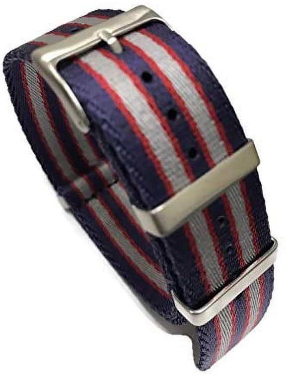 - Blue Red Silver Omega Style Premium Heavy Duty Military Nylon NATO Strap Replacement Watch Band Brush Buckle Fit Rolex Luminox Seiko Timex Apple Watch Samsung Gear (22mm, Blue Red Silver)