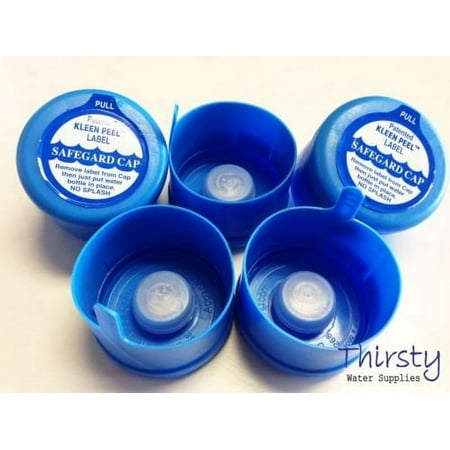 Lot of 5, 3 & 5 Gallon Water Bottle Snap On Cap Anti Splash 55mm Peel Off Tops