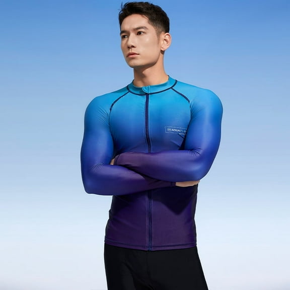 AquaPlay Men's Rash Guard Quick-Drying Full Zipper Surfing Diving Suits Swimwear Long Sleeve Suit Swimming Surf Clothing Beach Outdoor Sport