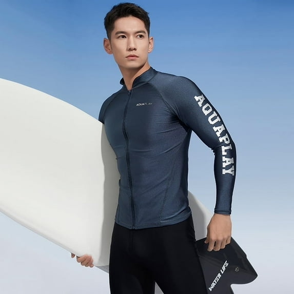 AquaPlay Men's Rash Guard Quick-Drying Full Zipper Surfing Diving Suits Swimwear Long Sleeve Suit Swimming Surf Clothing Beach Outdoor Sport