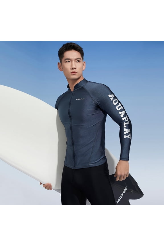 Men's Rash Guard Quick-Drying Full Zipper Surfing Diving Suits Swimwear Long Sleeve Suit Swimming Surf Clothing Beach Outdoor Sport
