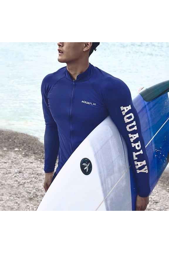 Men's Rash Guard Quick-Drying Full Zipper Surfing Diving Suits Swimwear Long Sleeve Suit Swimming Surf Clothing Beach Outdoor Sport