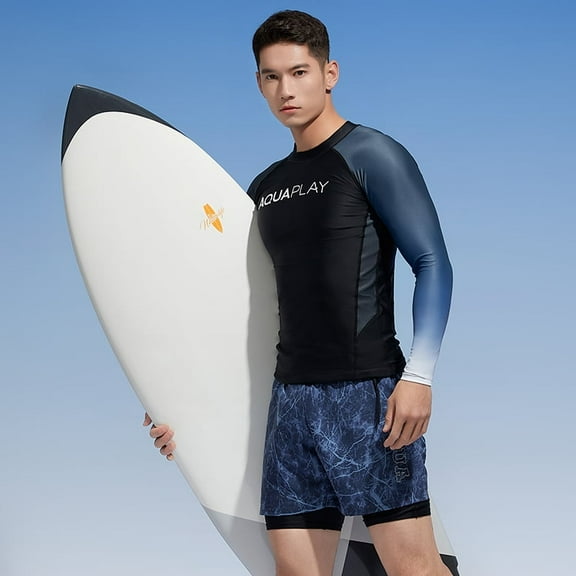 AquaPlay Men's Rash Guard Quick-Drying Surfing Diving Suits Swimwear Long Sleeve Suit Swimming Surf Clothing Beach Outdoor Sport