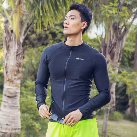 AquaPlay Men‘s Rash Guard Quick-Drying Surfing Diving Swimwear Full Zipper Long Sleeve Suit Swimming Surf Clothing Outdoor Sport
