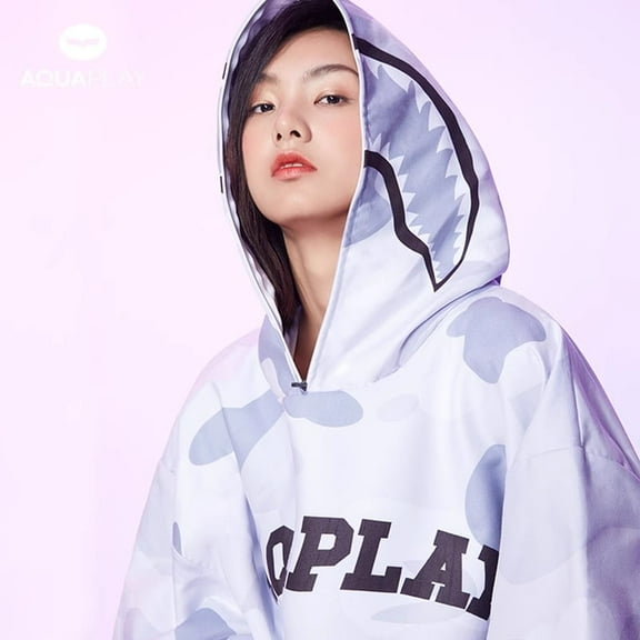 AquaPlay Surf Poncho Beach Blanket Swim Towel Hoodie Wetsuit Beach Poncho Quick Drying White Shark Poncho Cloak Swimming Surfing