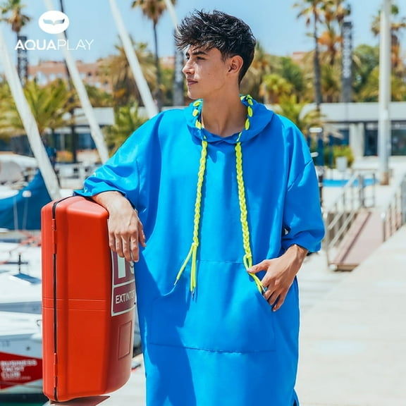 AquaPlay Ultra-Fine Fiber Quick-Dry Poncho, Changing Hole Design, Eye-Catching Braided Strap Design, Double-Sided Plush Material For Better Water Absorption Ultra-Lightweight At 425g