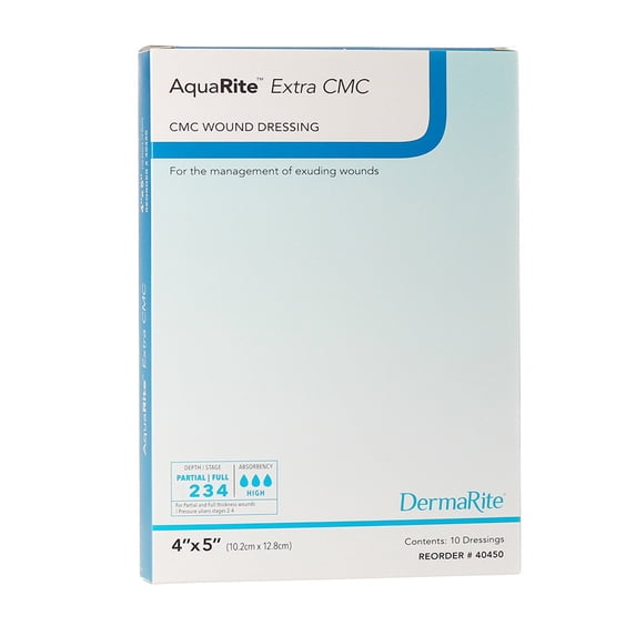 AquaRite Extra CMC Cellulose Gelling Fiber Wound Dressing White 4 x 5" Sterile 40450, 10 Ct